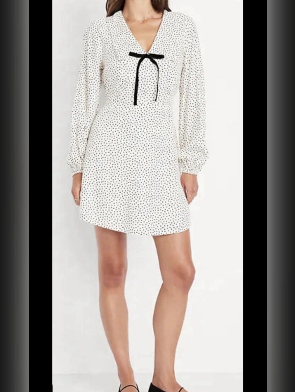 Old Navy White Polka Dot Mini Dress with Black Bow